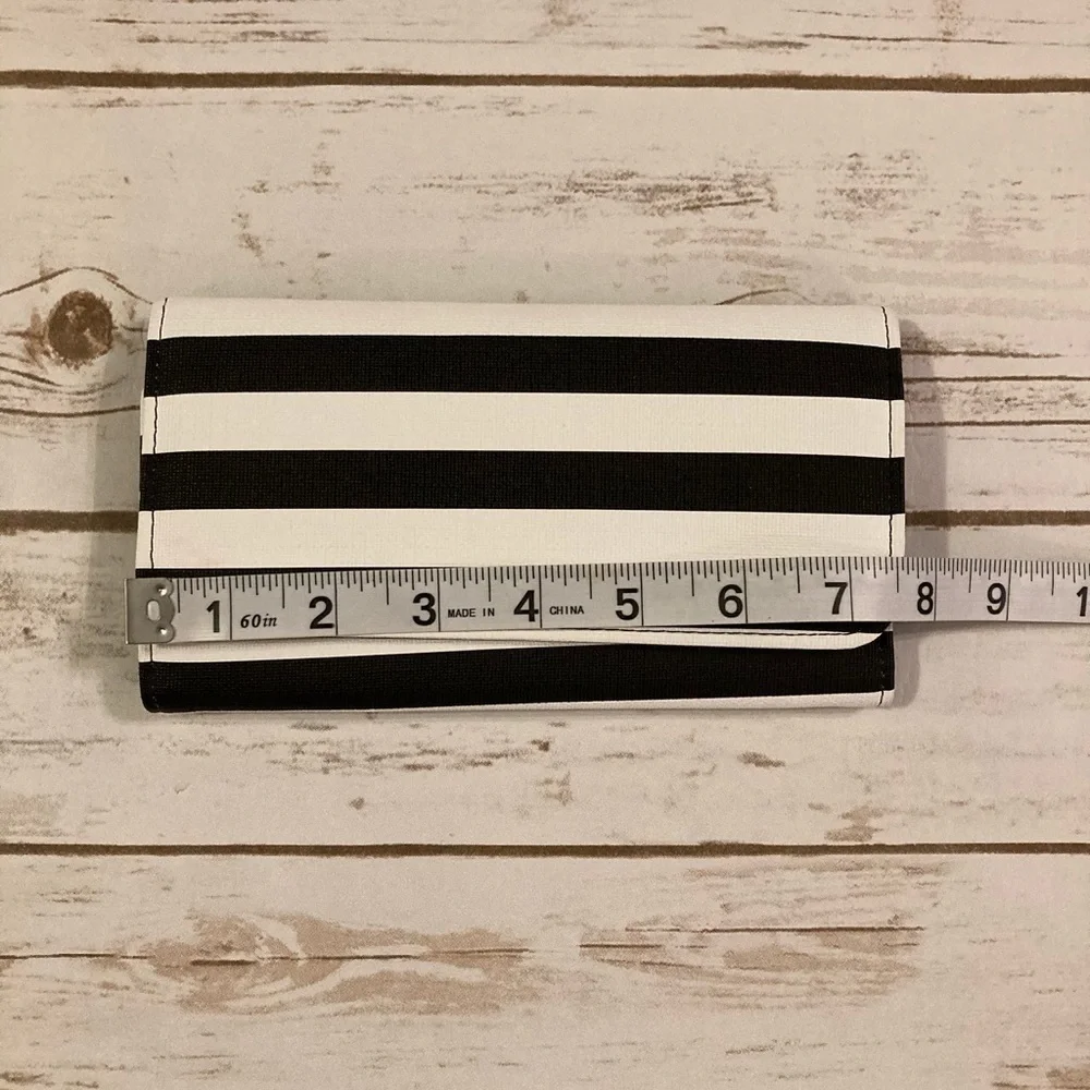 KUT From The Kloth Faux Leather Black and White Striped Trifold Wallet